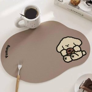 Cute puppy ins style leather placemat waterproof, oil-proof and dirt-proof