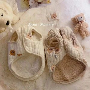 Small Dog Pet Thickened Cotton Jacket Teddy Bear Pet Clothes with Traction Buckle Beige
