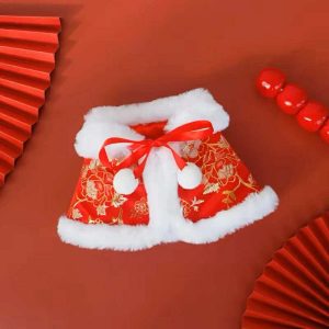 New Year pet faux fur cape with white fur collar is very festive
