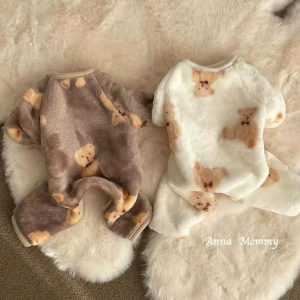 Small dog pet four-legged home clothes double-sided fleece warm pajamas anti-shedding beige