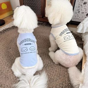 Wulihana Woliheng pet cotton vest dog cat retro clothes T-shirt full cup blue
