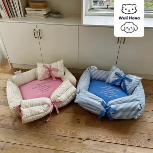 Wulihana pet sofa bed pet nest pad pure cotton detachable and washable cat bed for all seasons with pillow