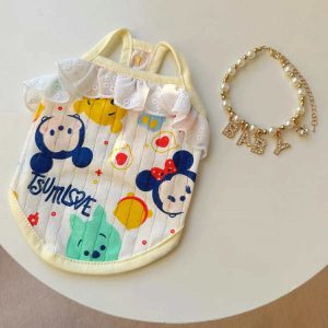Pet cartoon print suspenders clothes cool in summer and release hair clothes Mickey Minnie suspenders