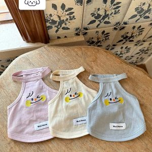Wulihana Woliheng pet halter neck clothes for dogs and cats embroidered clothes super breathable tooth yellow white